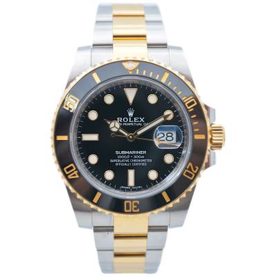 ROLEX SUBMARINER DATE 40 OYSTER TWO TONE BLACK CERAMIC AUTOMATIC BOX+PAPERS 2019 REF: 116613LN