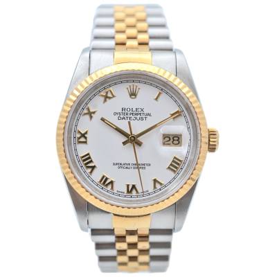 ROLEX DATEJUST 36 TWO TONE WHITE DIAL ROMAN NUMERALS AUTOMATIC JUBILEE 1991 REF 16233