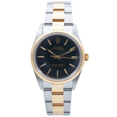 ROLEX OYSTER PERPETUAL 34 AUTOMATIC TWO TONE BLACK DIAL OYSTER BOX+PAPERS 2001 REF: 14233