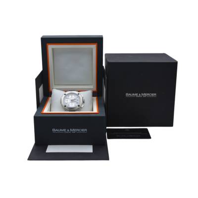 BAUME & MERCIER RIVIERA 43 MM STAINLESS STEEL WHITE DIAL BOX + PAPERS AUTOMATIC REF: 65541