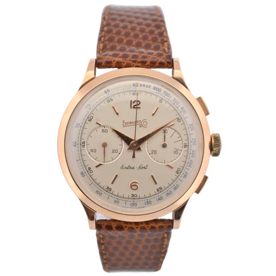 EBERHARD&CO EXTRA-FORT 39MM YELLOW GOLD SILVER MANUAL WINDING VINTAGE REF: 14007