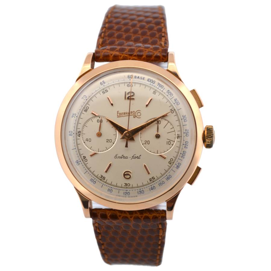 EBERHARD&CO EXTRA-FORT 39MM YELLOW GOLD SILVER MANUAL WINDING VINTAGE REF: 14007