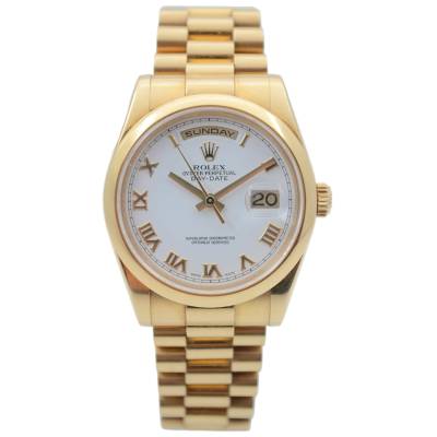 ROLEX DAY-DATE 36 YELLOW GOLD WHITE ROMAN DIAL OYSTER 2007 BOX+PAPERS REF: 118208