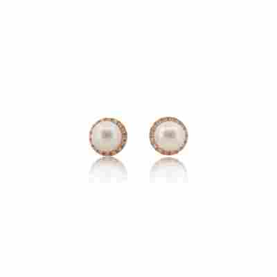 CERCEI DIN AUR GALBEN 14K CU DIAMANTE NATURALE SI PERLE DE CULTURA_123891