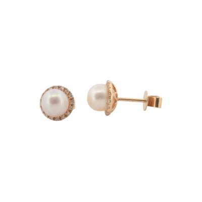 CERCEI DIN AUR GALBEN 14K CU DIAMANTE NATURALE SI PERLE DE CULTURA_123891