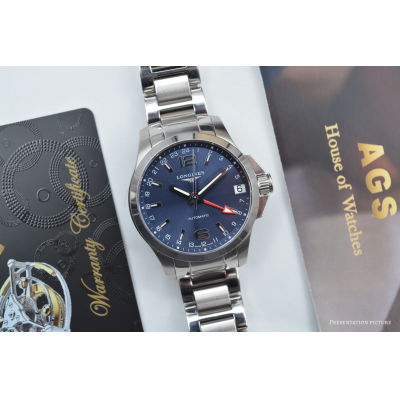 LONGINES CONQUEST GMT 41MM STAINLESS STEEL BLUE DIAL AUTOMATIC REF: L3.687.4.99.6