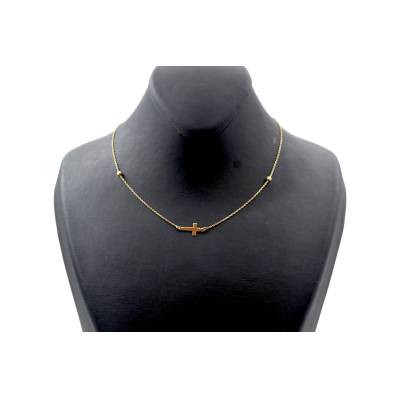 LANT SI PANDANT IN FORMA DE CRUCE DIN AUR GALBEN 14K