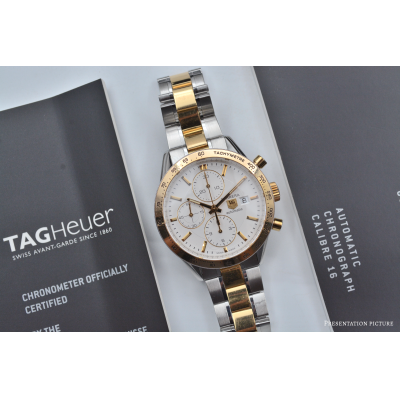TAG HEUER CARRERA 41MM YELLOW GOLD&STEEL WHITE DIAL AUTOMATIC REF: CV2050-2.BD0789 