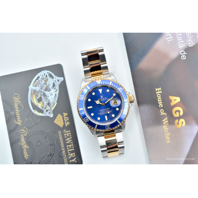 ROLEX SUBMARINER DATE 40MM TWO TONE BLUE DIAL 2008 AUTOMATIC REF: 16613T
