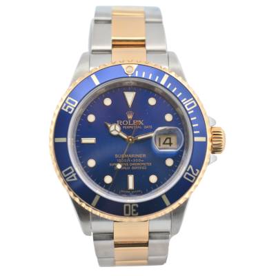 ROLEX SUBMARINER DATE 40MM TWO TONE BLUE DIAL 2008 AUTOMATIC REF: 16613T