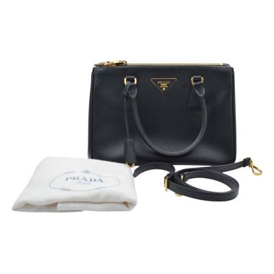 PRADA GALLERIA SAFFIANO LUX DOUBLE ZIP TOTE BAG BLACK