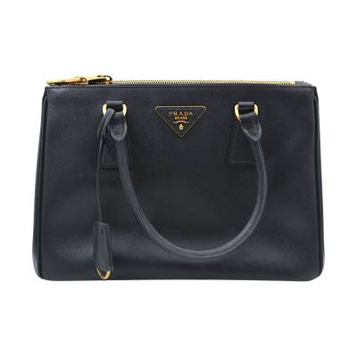 PRADA GALLERIA SAFFIANO LUX DOUBLE ZIP TOTE BAG BLACK