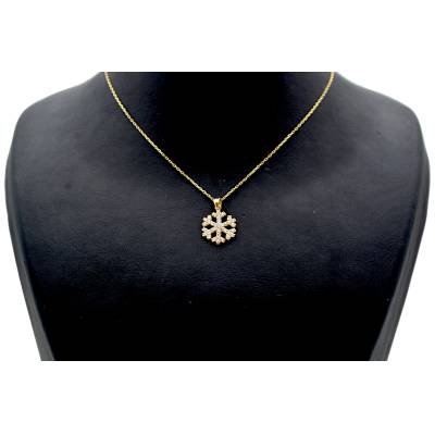 LANT SI PANDANT IN FORMA DE FULG DE NEA DIN AUR GALBEN 14K_130974