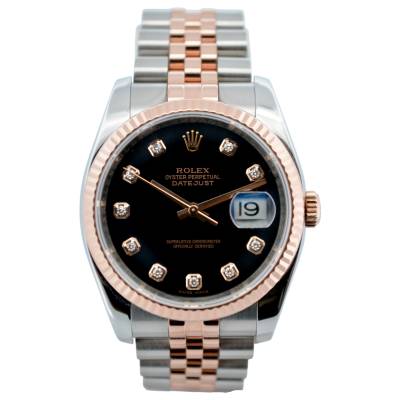 ROLEX DATEJUST 36 TWO TONE EVEROSE BLACK DIAMOND DIAL JUBILEE 2010 REF: 116231