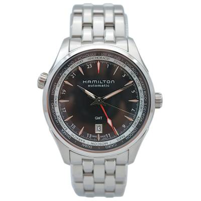 HAMILTON JAZZMASTER GMT 42 AUTOMATIC STAINLESS STEEL BLACK DIAL BOX+PAPERS 2021 REF: H32695131