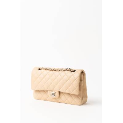 CHANEL CLASSIC DOUBLE FLAP MEDIUM BEIGE CAVIAR