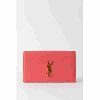 YVES SAINT LAURENT KATE NEON PINK GRAINED LEATHER CLUTCH