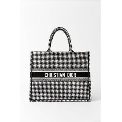 CHRISTIAN DIOR LARGE BOOK TOTE HOUNDSTOOTH PATTERN