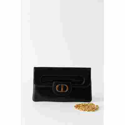 CHRISTIAN DIOR BAG DOUBLE CLUTCH BLACK LEATHER