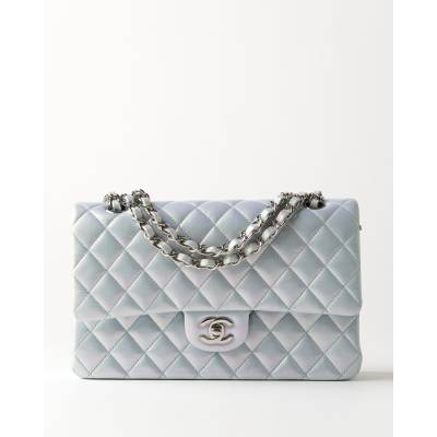 CHANEL CLASSIC DOUBLE FLAP BAG MEDIUM LIGHT BLUE IRIDECENT 
