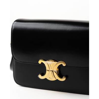 CELLINE TEEN TRIOMPHE BAG IN SHINY BLACK CALFSKIN