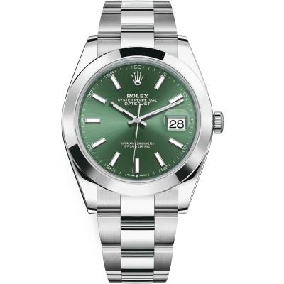 ROLEX DATEJUST 41 MINT GREEN OYSTER STEEL SMOOTH BEZEL REF: 126300