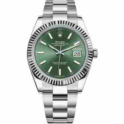 ROLEX DATEJUST 41 MINT GREEN OYSTER STEEL FLUTED BEZEL REF: 126334