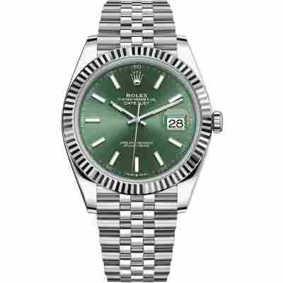 ROLEX DATEJUST 41 MINT GREEN DIAL STEEL JUBILEE FLUTED BEZEL REF: 126334