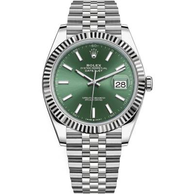 ROLEX DATEJUST 41 MINT GREEN DIAL STEEL JUBILEE FLUTED BEZEL REF: 126334