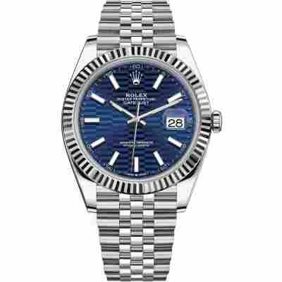 ROLEX DATEJUST 41 BLUE MOTIF DIAL JUBILEE STEEL FLUTED BEZEL REF: 126334