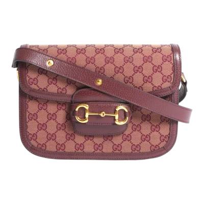 GUCCI HORSEBIT 1955 MEDIUM BURGUNDY CANVAS WITH GOLD-TONE HARDWEAR