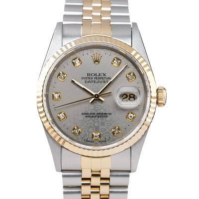 ROLEX DATEJUST 36MM TWO-TONE SILVER DIAL JUBILEE FULL SET REF: 16233