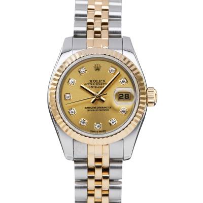 ROLEX LADY DATEJUST 26 TWO TONE CHAMPAGNE DIAMOND DIAL FULL SET 2004 REF: 179173