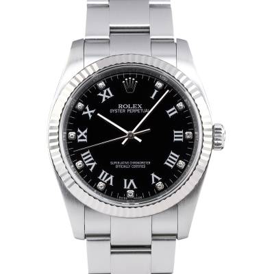 ROLEX OYSTER PERPETUAL 36MM BLACK ROMAN DIAMOND FULL SET 2008 REF: 116034