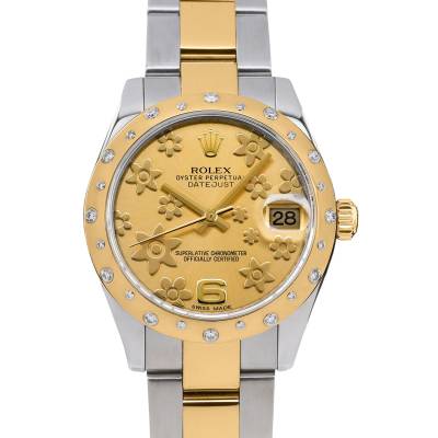 ROLEX DATEJUST 31 TWO TONE CHAMPAGNE FLORAL DIAL FULL SET 2010 REF: 178343
