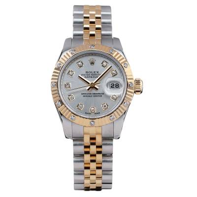 ROLEX LADY-DATEJUST 26 TWO TONE SILVER DIAMOND DIAL FULL SET 2008 REF: 179313