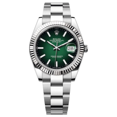 ROLEX DATEJUST 41 BRIGHT GREEN OMBRE DIAL FLUTED BEZEL OYSTER STEEL REF: 126334-0033