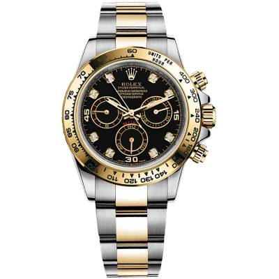 ROLEX DAYTONA COSMOGRAPH 40 YELLOW GOLD&STEEL BLACK DIAMOND DIAL BOX+PAPERS 2018 REF: 116503