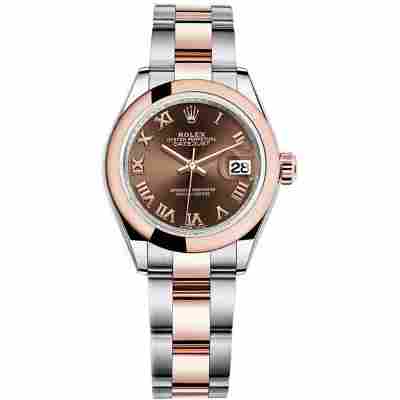 ROLEX LADY DATEJUST 28 ROSEGOLD&STEEL BROWN DIAL OYSTER REF: 279161 