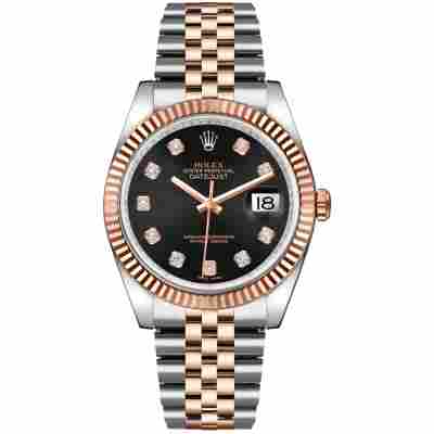 ROLEX DATEJUST 36MM ROSE GOLD&STEEL BLACK DIAMOND DIAL BOX+PAPERS 2008 REF: 116231