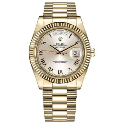 ROLEX DAY-DATE 40 YELLOW GOLD SILVER DIAL REF: 218238