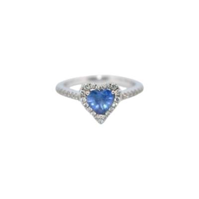 INEL DE LOGODNA DIN AUR ALB 18K CU DIAMANTE NATURALE SI SAFIR