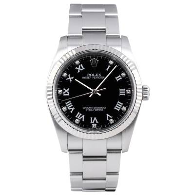 ROLEX OYSTER PERPETUAL 36MM BLACK ROMAN DIAMOND FULL SET 2008 REF: 116034