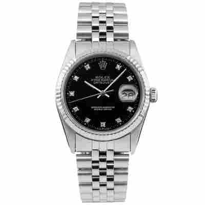 ROLEX DATEJUST 36MM BLACK DIAMOND DIAL STEEL JUBILEE FULL SET 1991 REF: 16234