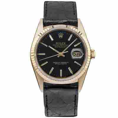 ROLEX DATEJUST 36MM YELLOW GOLD BLACK DIAL FULL SET 1989 REF: 16238