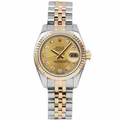 ROLEX LADY DATEJUST 26 TWO TONE CHAMPAGNE DIAMOND DIAL FULL SET 2004 REF: 179173