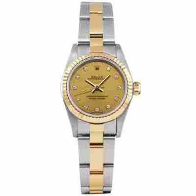 ROLEX OYSTER PERPETUAL LADY 24MM CHAMPAGNE SMALL DIAMOND FULL SET 2003 REF: 76193