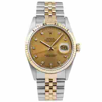 ROLEX DATEJUST 36MM CHAMPAGNE DIAMOND DIAL FULL SET 1988 REF: 16233 