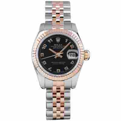 ROLEX LADY DATEJUST 26 MM TWO-TONE BLACK ARABIC DIAL FULL SET 2008 REF: 179171 
