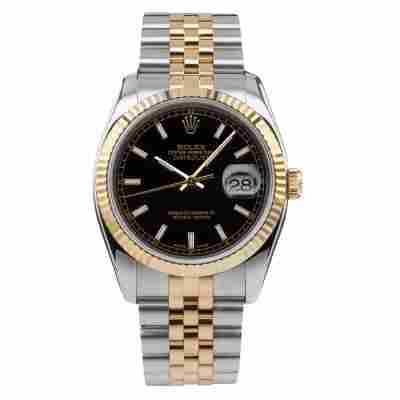 ROLEX DATEJUST 36MM TWO TONE BLACK INDEX DIAL FULL SET 2006 REF: 116233